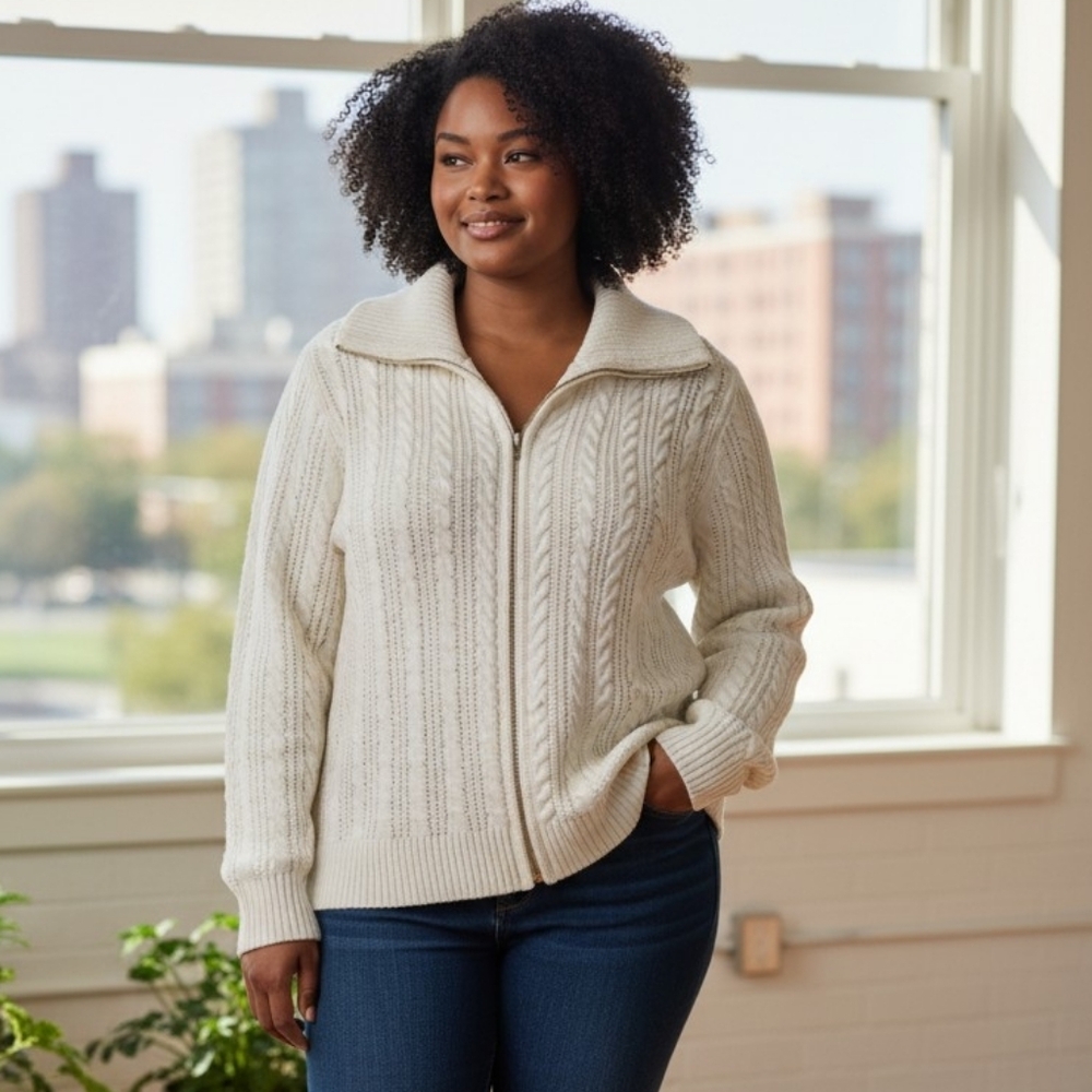 Rachel Zoe Cream Cable Knit Cardigan